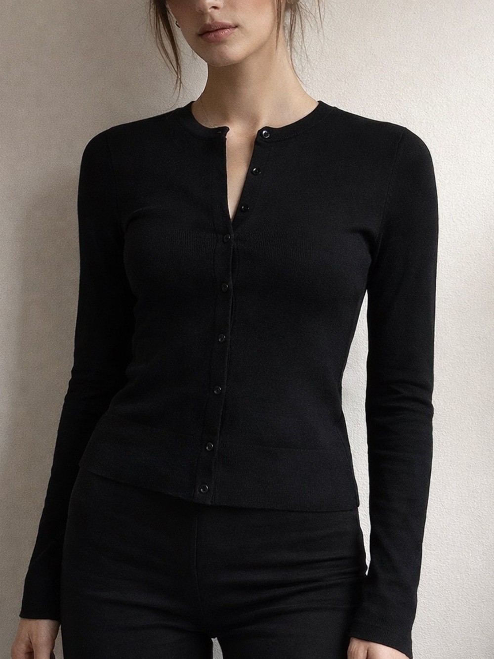 I.AM.GIA Audrina Cardigan 2.0 Black XS Fitted Button Top Indie Minimalist